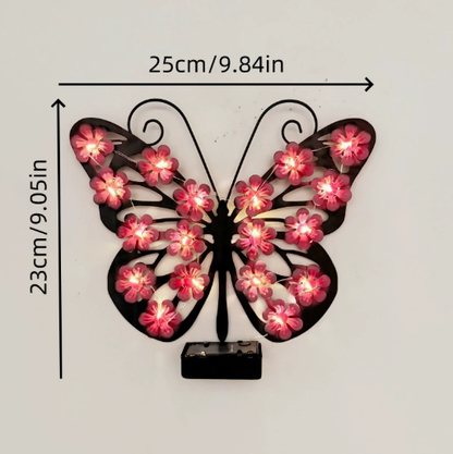 🦋 Napelemes fém pillangós falilámpa – Áttört szárnyak, meleg LED – IP65 vízálló, rozsdamentes, vezeték nélkül🌺