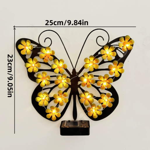 🦋 Napelemes fém pillangós falilámpa – Áttört szárnyak, meleg LED – IP65 vízálló, rozsdamentes, vezeték nélkül🌺