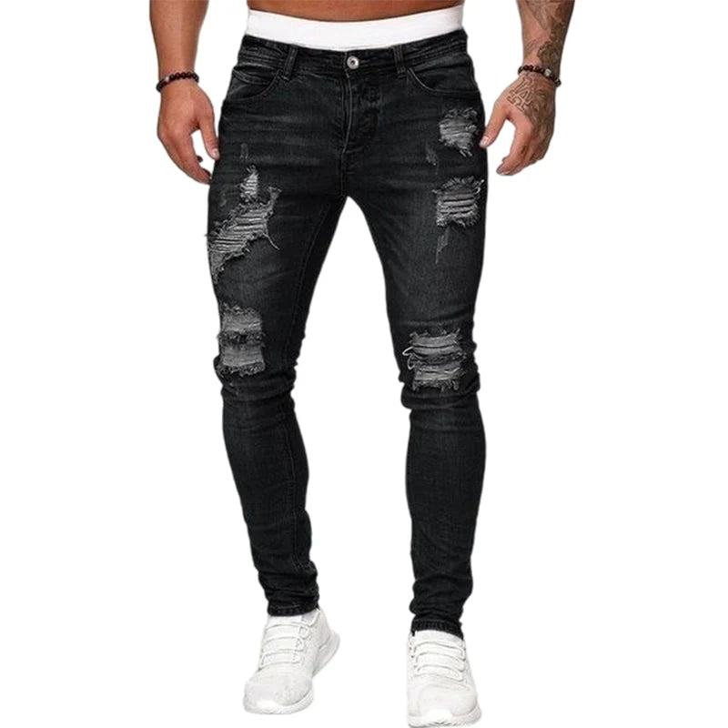 🔥🎁Nová 50% SLEVA👖 Feltépett férfi keskeny farmer✨ Karcsú sziluett, puha pamut – Minden outfithez tökéletes!