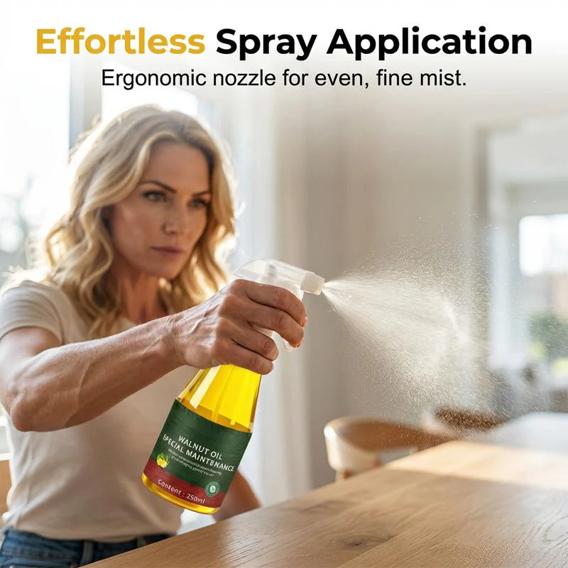 🔥1+1 ingyenes🌰 Természetes dióolaj faápoló spray – Azonnal eltünteti a karcolásokat, visszaadja a fa fényét!🪑Mélyen táplálja a fa felületeket, vegyszermentes védelem!