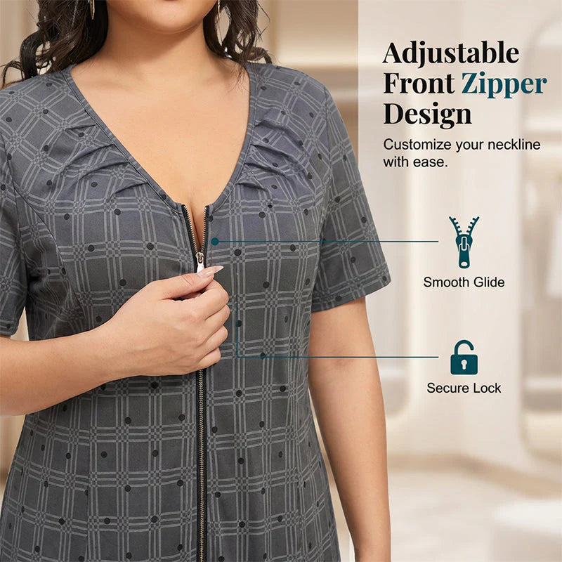 😍2026 tavaszi újdonságok💥50% árcsökkentés 👗 Plus Size lélegző ruha✨ Állítható V-kivágásos ruha – Plisszírozott ruflesz alj, nőies és sokoldalú!