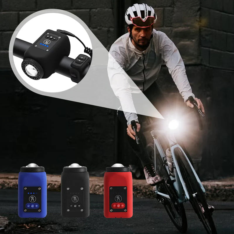 🔥Hegyi kerékpár elektronikus csengő🚴 Erős fényű újratölthető bicikli lámpa🔔 2 az 1-ben kerékpárlámpa + kürt – 110dB hangjelzés, IPX5 vízálló és USB tölthető!