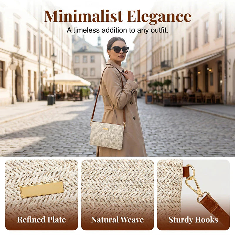 👜✨  Könnyű nyári szőtt válltáska🌾Prémium texturált felület, arany színű cipzá🌸Állítható pánt