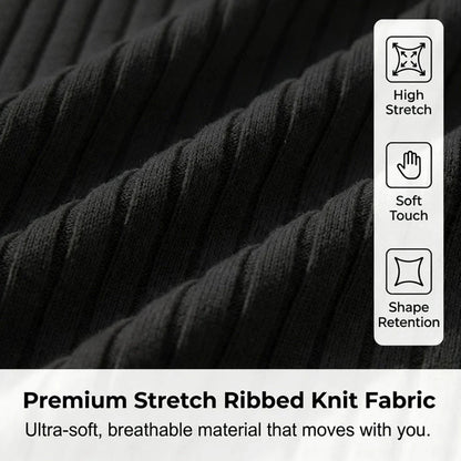🎁Ingyenes ajándék-📿Gyönyörű karkötő✨ Bordás kötött prémium felső👕 Sportos sziluettű férfi póló – Állítható gallér + negyedzipper, sokoldalú mindennapokra!
