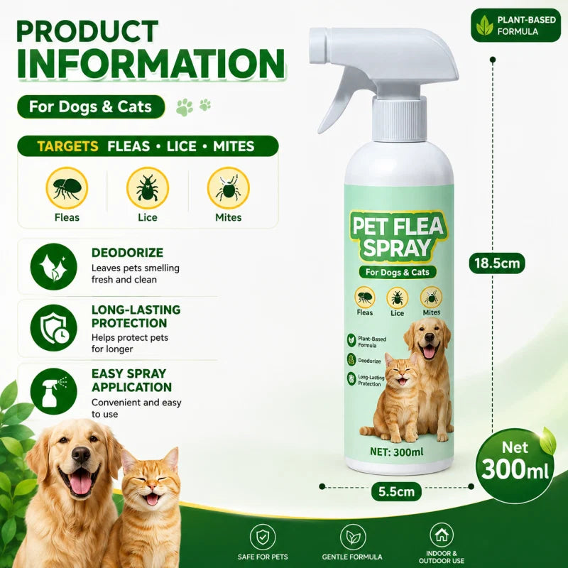 🐕🌿 3 az 1-ben bolha- és atkairtó spray – Növényi összetétel, hosszú távú védelem, 300 ml! 🐱✨