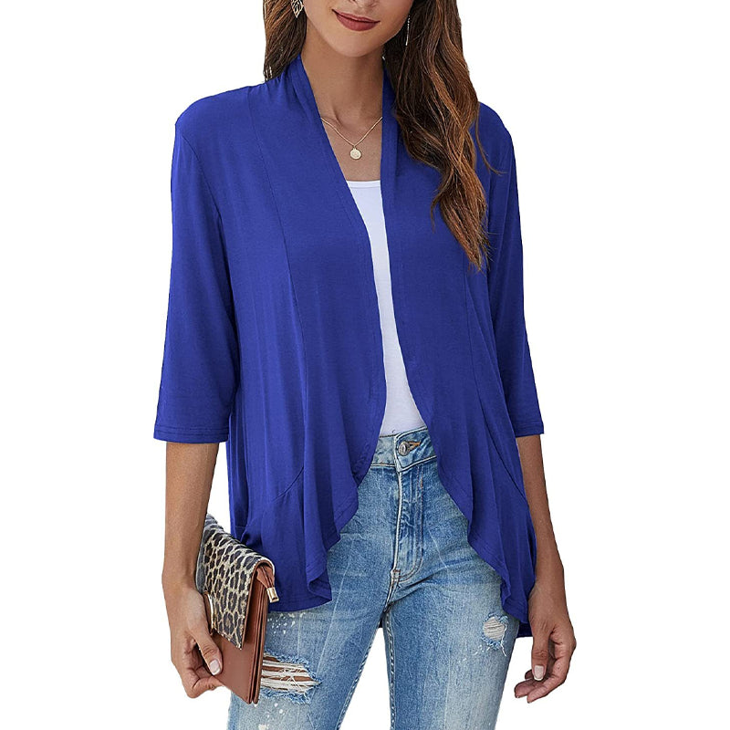 🌟🌸 Elegáns nyitott kardigán szett – Fodros szegéllyel, háromnegyedes ujjakkal, S–3XL-ig, 4 színben! ✨💃
