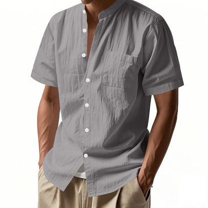 🎁Ingyenes ajándék-📿Gyönyörű karkötő ✨ Egyszínű minimalista férfi ing☀️ Lenkeverékes gombos ing – széles gallér, légáteresztő, mindennapi elegancia!