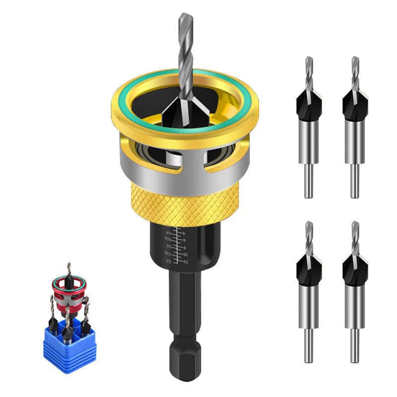 🎉Kiváló ár-érték arányú 4 db szett👨‍🔧👍 Fahornyos Maró Fúró Készlet –🔩 Automatikus Mélység Megállító, 4 Vágóéllel és Precíziós Állítással 🔧