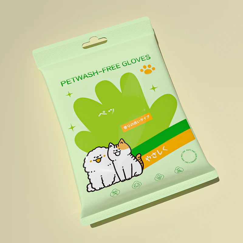 🐾Eldobható kisállattisztító kesztyűk | Öblítésmentes, szagtalanító és gyengéd, öt ujjas kialakítás