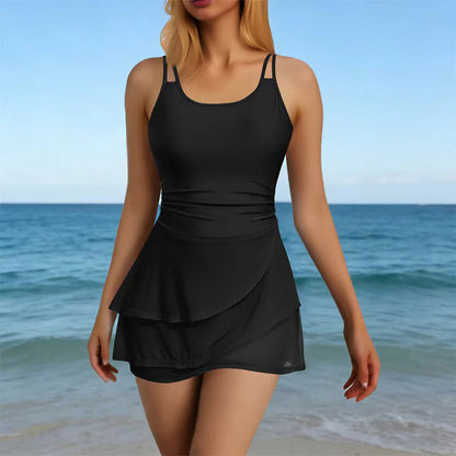 🌊50% kedvezmény💝Ráncos szoknyás, kétpántos fürdőruha👙 Fodros szoknyás női fürdőruha – Karcsúsító strandviselet!