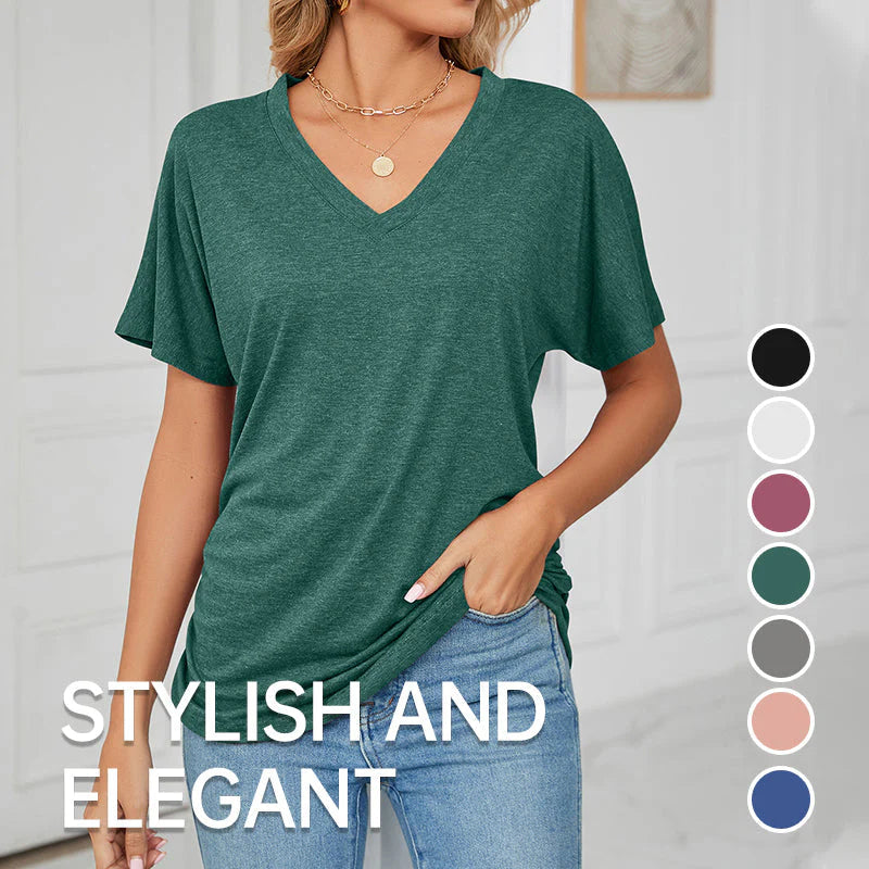 🎁📿Ingyenes nyaklánc【😍 50% kedvezmény korlátozott ideig】☀️ Női bohém V‑nyakú póló – Laza szabás, nőies eleganccia és egész napos kényelem!