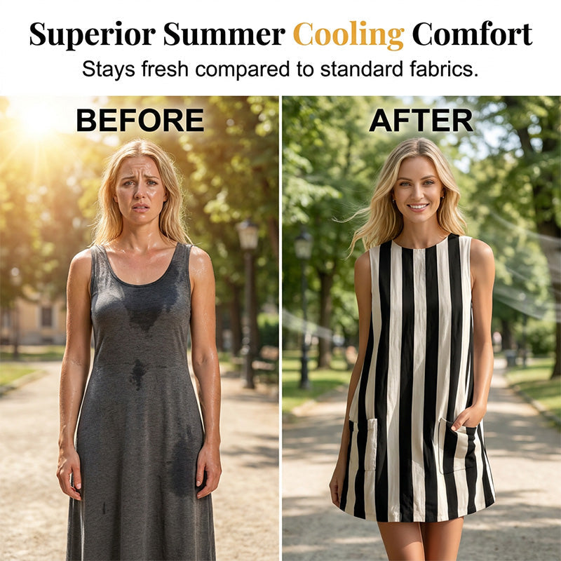 💥🎉50% árcsökkentés👗 Sikk csíkos retro miniruha🍃 Kiváló minőségű, légáteresztő anyagkeverék🌊 Laza, előnyös szabás💃