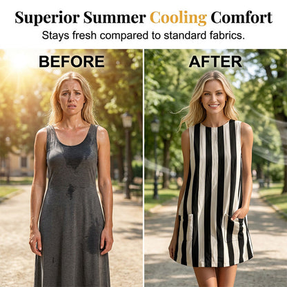 💥🎉50% árcsökkentés👗 Sikk csíkos retro miniruha🍃 Kiváló minőségű, légáteresztő anyagkeverék🌊 Laza, előnyös szabás💃
