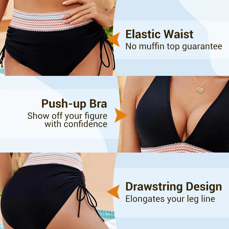 📿Ingyenes gyönyörű nyaklánc🔥Most kapható👙 Magas derekú, hasformáló, többszínű bikini szett💎Kiemeli az alakot, élvezd a tengerparti hangulatot!!