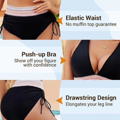 📿Ingyenes gyönyörű nyaklánc🔥Most kapható👙 Magas derekú, hasformáló, többszínű bikini szett💎Kiemeli az alakot, élvezd a tengerparti hangulatot!!