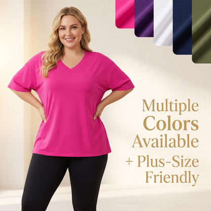 🎁Ingyenes ajándék👕 Laza szabású V-nyakú póló – Puha, könnyű, kényelmes🌸 Divatos, kiszélesedő szegély！