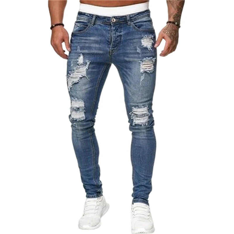 🔥🎁Nová 50% SLEVA👖 Feltépett férfi keskeny farmer✨ Karcsú sziluett, puha pamut – Minden outfithez tökéletes!