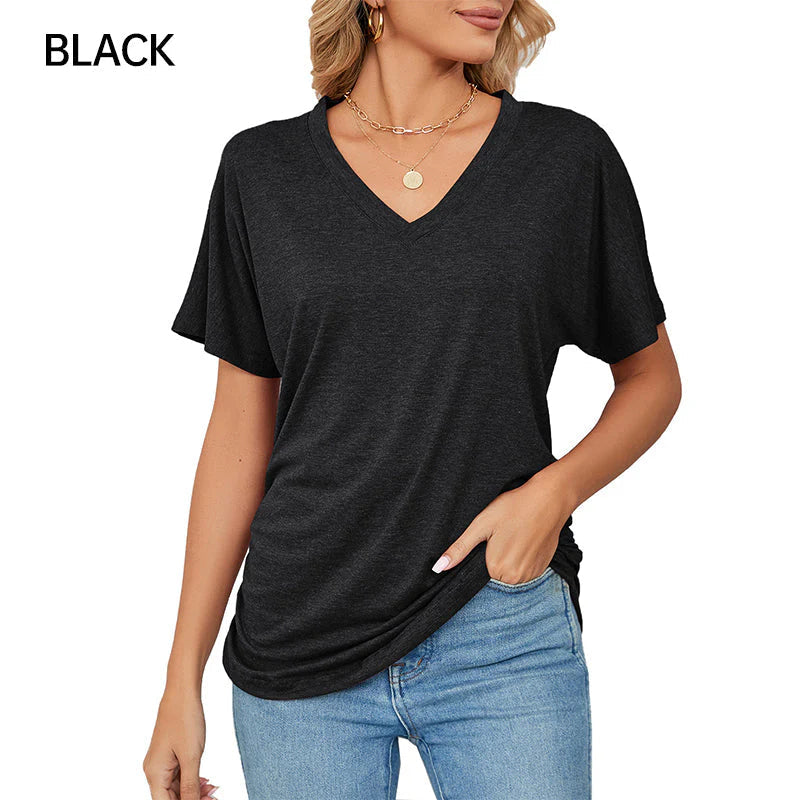 🎁📿Ingyenes nyaklánc【😍 50% kedvezmény korlátozott ideig】☀️ Női bohém V‑nyakú póló – Laza szabás, nőies eleganccia és egész napos kényelem!