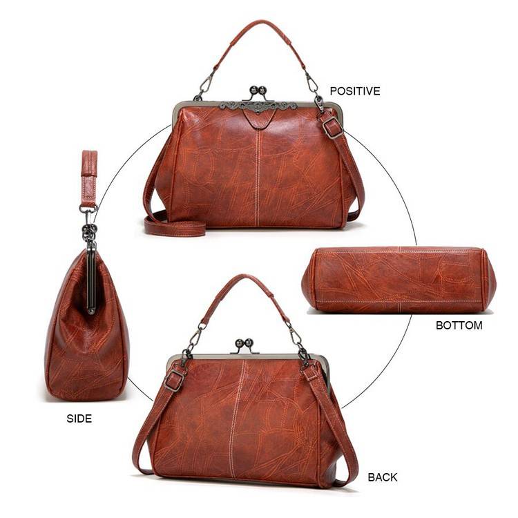 🥇👍Kiváló minőség, sok pozitív értékelés👜 Vintage növényi cserzésű PU táska – Fekete titánkeretes, sokféle hordásmód✨