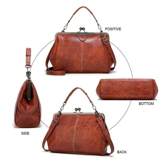 🥇👍Kiváló minőség, sok pozitív értékelés👜 Vintage növényi cserzésű PU táska – Fekete titánkeretes, sokféle hordásmód✨
