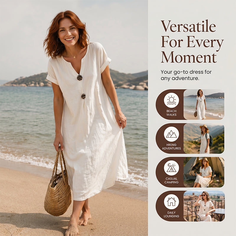 🎉Bestseller akció😍2026 tavaszi újdonságok🌊💃 V-nyakú, gombos bohó ruha – Lélegezz, mozogj, ragyogj – S–3XL-ig! 🌟👒
