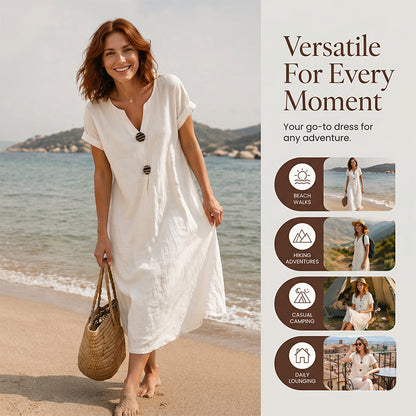 🎉Bestseller akció😍2026 tavaszi újdonságok🌊💃 V-nyakú, gombos bohó ruha – Lélegezz, mozogj, ragyogj – S–3XL-ig! 🌟👒