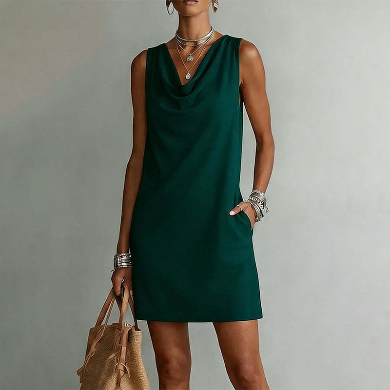 👗✨ Cowl-nyakú karcsú ruha – Elegáns, puha triacetát anyag, rejtett zsebekkel, 11 színben! 🌸💫