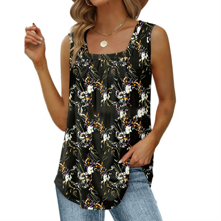 🎁Ingyenes gyönyörű nyaklánc🌸👗 Boho virágmintás pántos felső – Oldalhasítékkal, 8 színben, S–3XL-ig! 💃✨