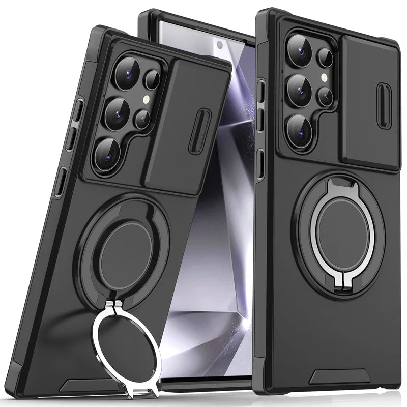 📱🔒Samsung 3 az 1-ben mágneses védőtok – kiemelt kamerafedél + állvány + teljes körű védelem.