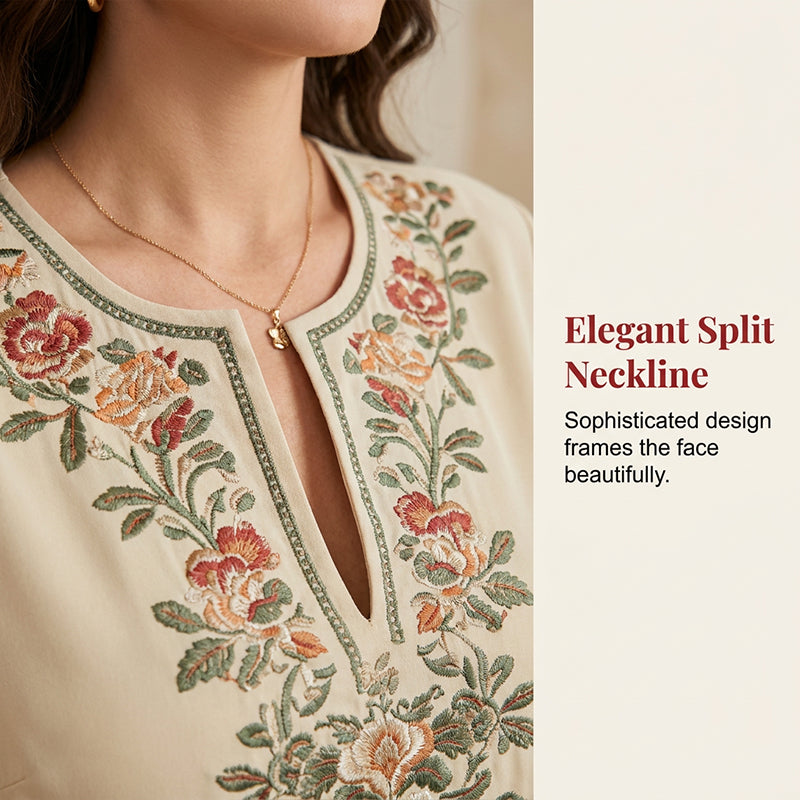 🎁Ingyenes ajándék -📿Gyönyörű nyaklánc 🌸 Kifinomult virághímzés👗 Laza, széles szárú fazon + hasított nyakkivágás！