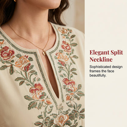 🎁Ingyenes ajándék -📿Gyönyörű nyaklánc 🌸 Kifinomult virághímzés👗 Laza, széles szárú fazon + hasított nyakkivágás！