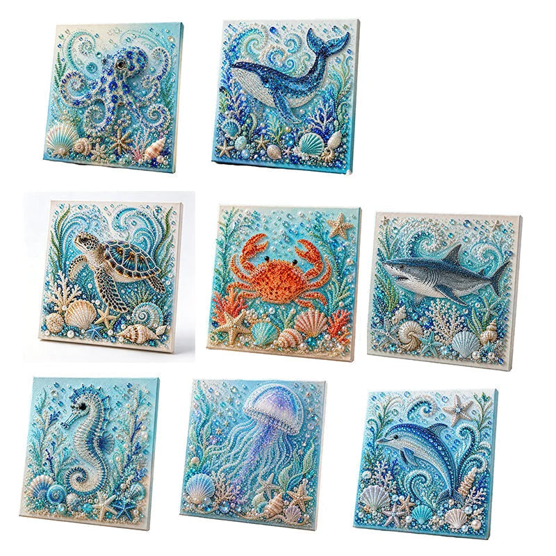 🐚✨ Tengeri élőlények DIY gyöngyfestő készlet – Ragyogó műgyöngyökkel, 8 mintában! 🎨💎