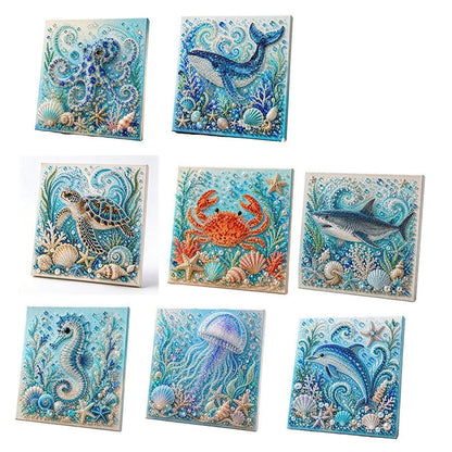 🐚✨ Tengeri élőlények DIY gyöngyfestő készlet – Ragyogó műgyöngyökkel, 8 mintában! 🎨💎