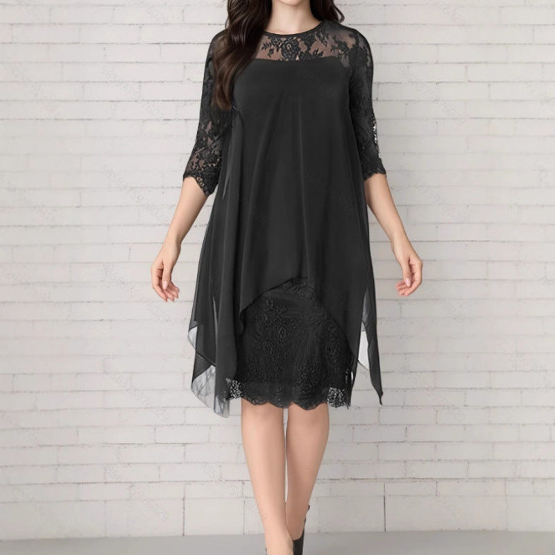 📿Ingyenes rózsa nyaklánc👗🌸 Chiffon csipkeruha – Légáteresztő, laza szabás, finom virágos részletekkel, S–3XL-ig! ✨💃
