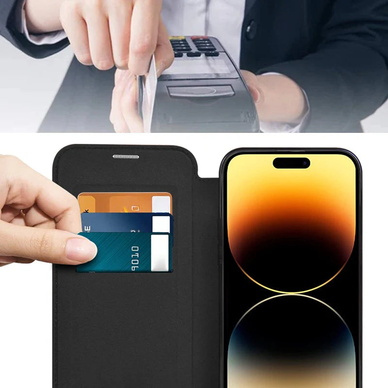 😜30% árcsökkentés📱2026 Bőrhatású flip tok iPhone-hoz – mágneses + kártyatartó!