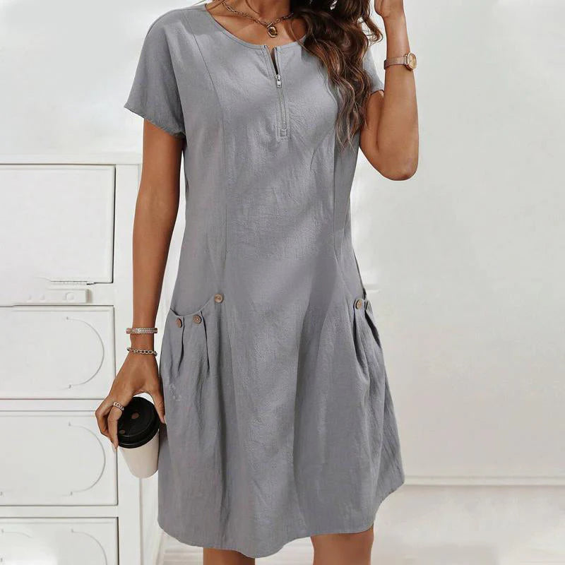 🎁Ingyenes ajándék✨ Stílusos fél-cipzáros ruha👗 Laza nőies sziluett – Minden testalkatra tökéletes!