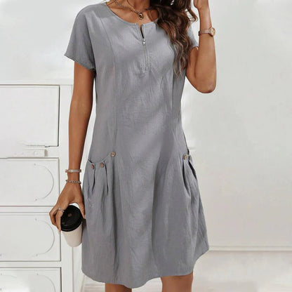 🎁Ingyenes ajándék✨ Stílusos fél-cipzáros ruha👗 Laza nőies sziluett – Minden testalkatra tökéletes!