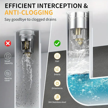 🔥1 vásárol 1 ingyen kap🚿Mosdó Hajszűrő – Rozsdamentes Acél + Pop-Up Design!