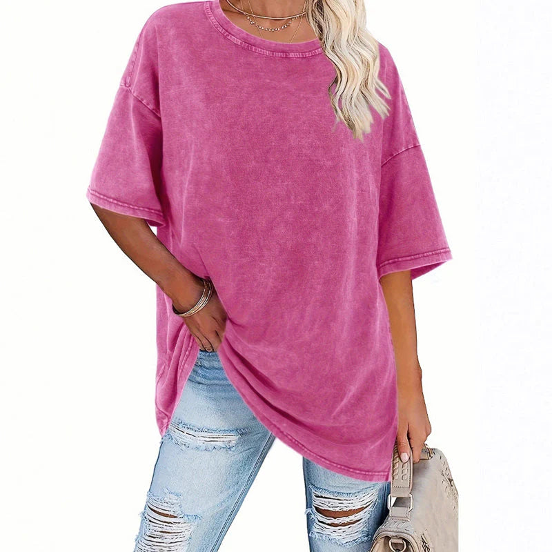⏰Az utolsó 100 db!!!🎁Ingyenes gyönyörű nyaklánc✨ Laza streetwear felső☀️ Oversized vintage pamut póló – Ultra puha, légáteresztő nyári kényelem!