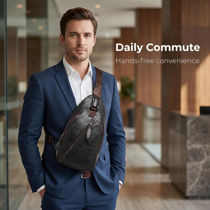 👝 Premium PU bőr mellkasi táska – Több rekesz, állítható vállpánt 🎒Mellkasként, válltáskaként vagy kézitáskaként