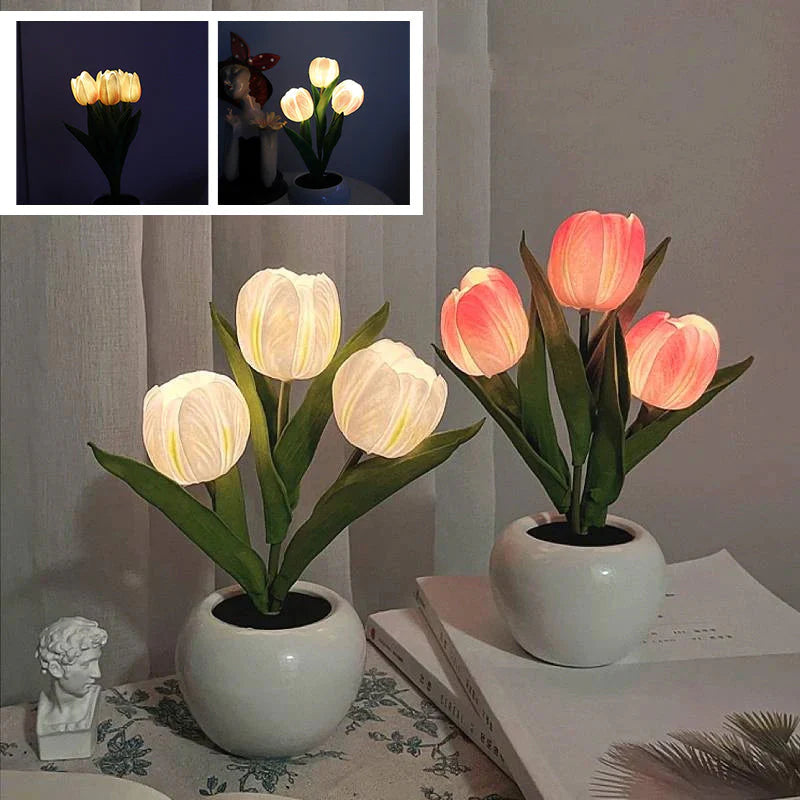 🎁Elemek mellékelve💡 Tulipán éjjeli lámpa – Romantikus világítás és otthoni dekoráció egyben!