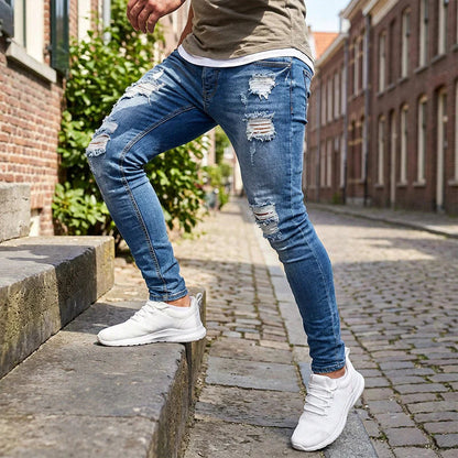 🔥🎁Nová 50% SLEVA👖 Feltépett férfi keskeny farmer✨ Karcsú sziluett, puha pamut – Minden outfithez tökéletes!