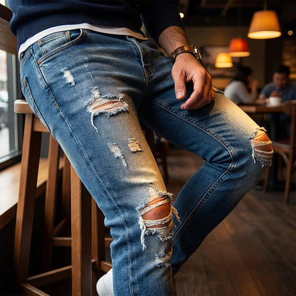 🔥🎁Nová 50% SLEVA👖 Feltépett férfi keskeny farmer✨ Karcsú sziluett, puha pamut – Minden outfithez tökéletes!