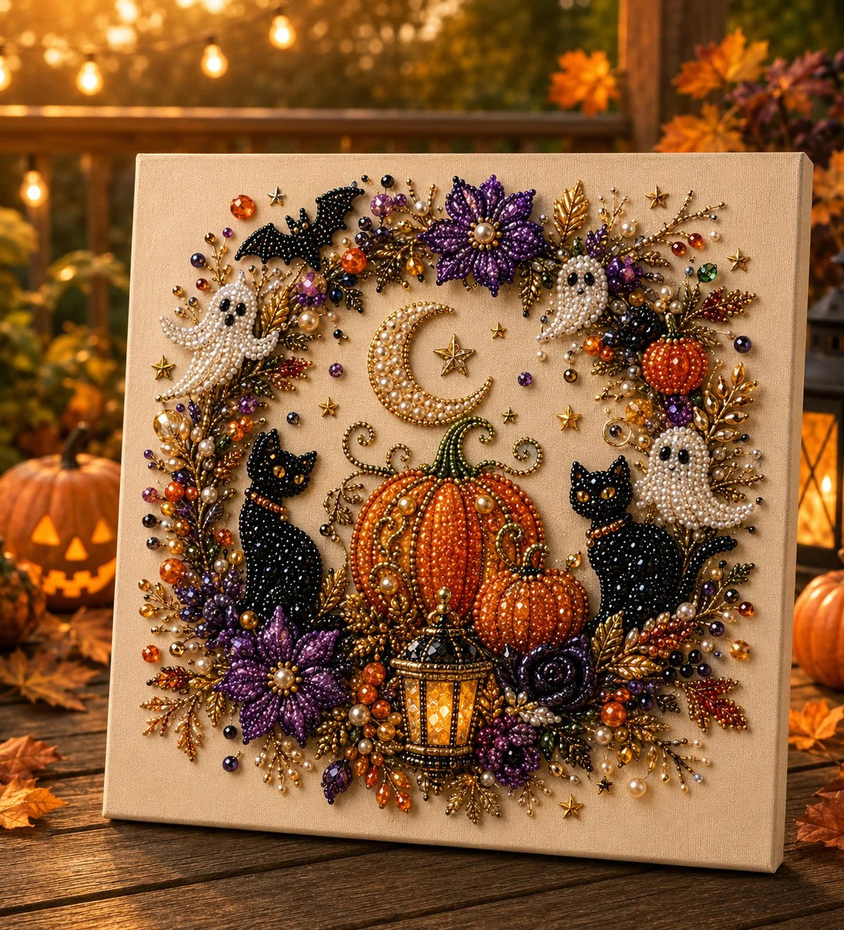 🎃✨ Halloween-i 3D gyöngyös mozaik készlet – Aranyos szellemek, tökök és félhold – Kezdőknek is! 👻🖼️