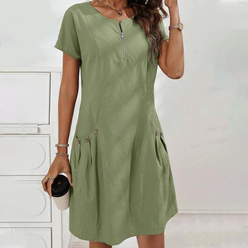 🎁Ingyenes ajándék✨ Stílusos fél-cipzáros ruha👗 Laza nőies sziluett – Minden testalkatra tökéletes!