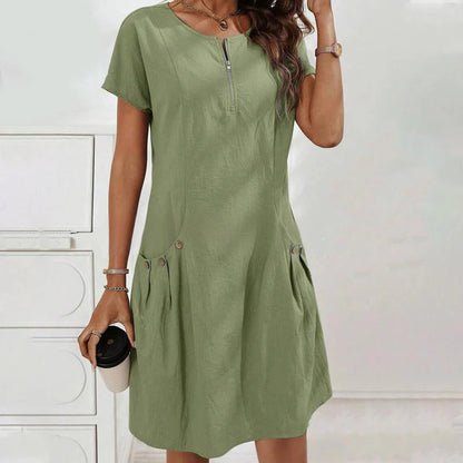🎁Ingyenes ajándék✨ Stílusos fél-cipzáros ruha👗 Laza nőies sziluett – Minden testalkatra tökéletes!