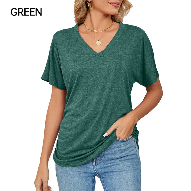 🎁📿Ingyenes nyaklánc【😍 50% kedvezmény korlátozott ideig】☀️ Női bohém V‑nyakú póló – Laza szabás, nőies eleganccia és egész napos kényelem!