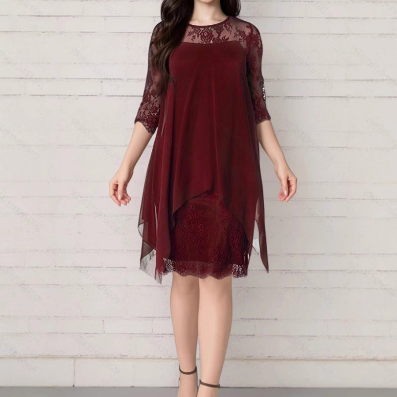 📿Ingyenes rózsa nyaklánc👗🌸 Chiffon csipkeruha – Légáteresztő, laza szabás, finom virágos részletekkel, S–3XL-ig! ✨💃