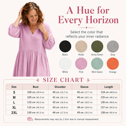 🌸👗 Lenvászon keverék V-nyakú ruha – Laza folyós szabás, puffos ujjakkal, S–2XL-ig! ✨💃