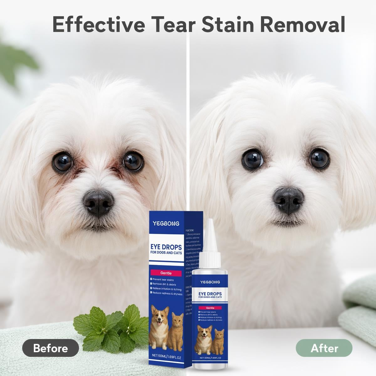 🐕👁️ Kíméletes könnyfolt-tisztító – Mentakivonattal, növényi alapú formulával, macskáknak és kutyáknak! 🐱✨